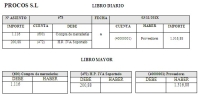 Pantallado del libro diario y mayor de un asiento contable. 