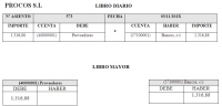 Pantallado del libro diario y mayor de un asiento contable. 