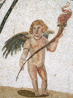 La imagen muestra un mosaico de cupido.