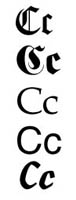 C. En la imagen se observa una columna de cinco letras "C" en mayúsculas y justo al lado en minúsculas. Todas ellas tienen distinto tipo de fuente.