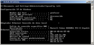 Ventana Capturada en tiempo real, ejecutando el comando IP config /all, para obtener los datos de configuración de la red.