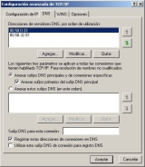 Ventana de configuración de los parámetros de red en Windows. Propiedades del protocolo TCP/IP. DNS.