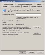 Ventana de propiedades del sistema en Windows. Nombre del equipo.