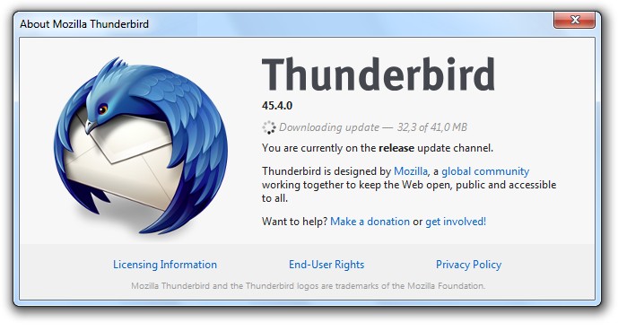 Captura Thunderbird Pantalla de inicio de Thunderbird