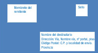 El anverso de un sobre donde aparece la colocación del remitente, del destinatario y el sello.