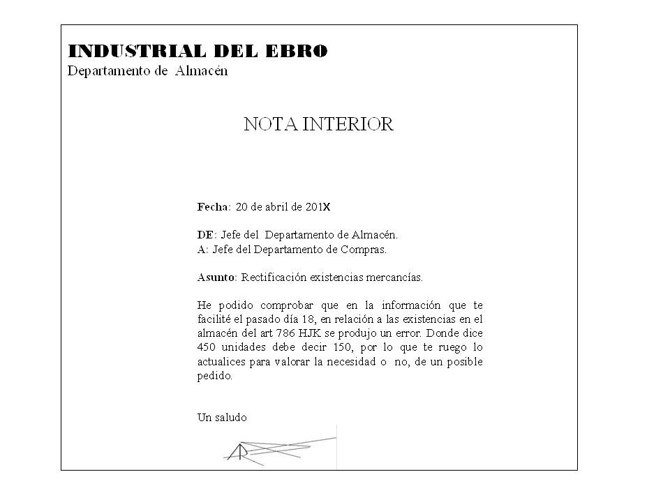Ejemplo de como se redacta una nota interior.
