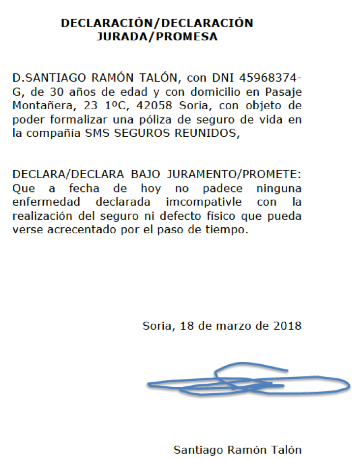Ejemplo de Declaración Jurada.