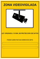 Cartel normalizado para avisar de la presencia de sitemas de videvigilancia.