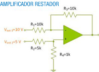 Amplificador restador para la resolución del ejercicio dos de la tarea.