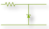 Ilustrqación de un estabilizador con diodo Zener en paralelo.
