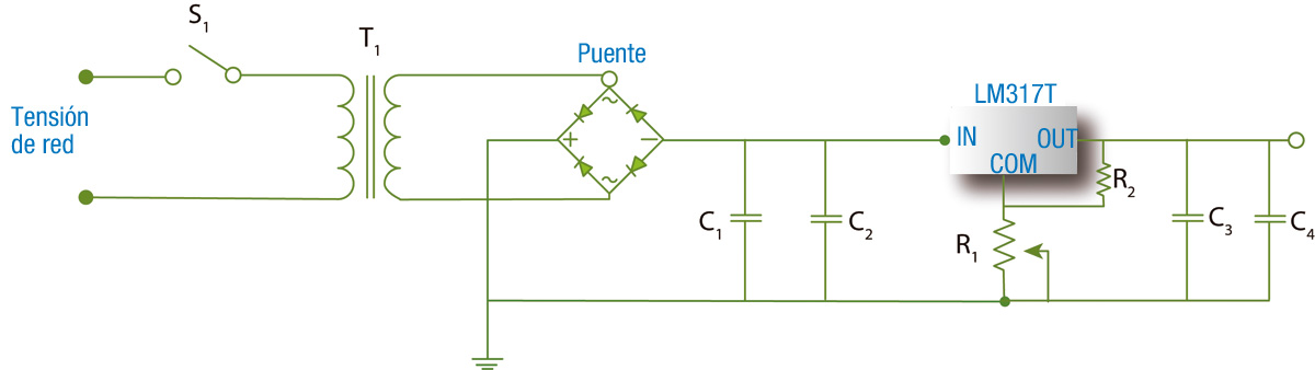 Circuito de una fuente de alimentación para la tarea de la unidad.