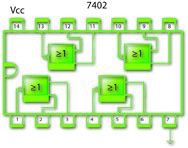 Circuito integrado con cuatro puertas NOR.