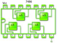 Circuito integrado con cuatro puertas XOR.