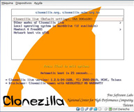 Captura de la pantalla de arranque de Clonezilla.