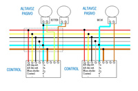 Esquema tipo multifilar, en el que se pueden apreciar todos los conductores de una instalación, es este caso con los colores identificativos de cada uno de ellos.