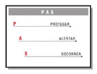 Un esquema en el que se lee: PAS. P  Proteger – A  Alertar – S  Socorrer.