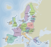 Mapa político de Europa con los diferentes países en colores.