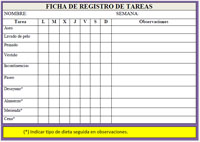 Imagen en la que se recoge un ejemplo de ficha de registro de tareas.