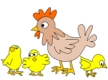 Dibujo de un grupo familiar de gallinas y pollos