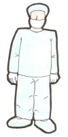  Dibujo de una persona vestido con las prendas de aislamiento  