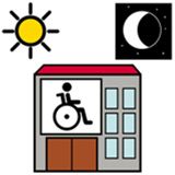 Pictograma que representa una residencia de personas con discapacidad.