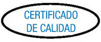 Imagen jpg de una figura elíptica con bordes negros y fondo blanco, y en la que en su interior puede leerse en letras rojas: “CERTIFICADO DE CALIDAD”.