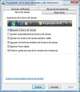 Ventana de propiedades de la barra de tarea.
