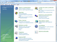 Ventana que muestra el panel de control del sistema operativo.
