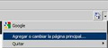 Una página de color gris, arriba a la derecha aparece un botón con una casita, debajo Google y un menú desplegable con dos opciones: agregar o cambiar la página principal y debajo quitar.