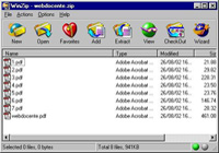 Una pantalla en color gris con varios desplegables, en la parte de arriba una franja de color azul donde se lee WinZip.