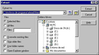 Pantalla para extraer archivos con winzip.