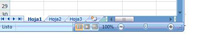 Barras de desplazamiento, aparecen unas flechitas de hacia delante y hacia atrás, al lado varias pestañas donde se lee, hoja 1, hoja2, hoja3 para movernos de un documento a otro.
