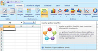 En la pantalla de trabajo del Excel está pulsada la opción de insertar y justo debajo hay varios botones que se refieren a imágenes, imágenes prediseñadas, formas y smartart.