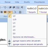 Opciones de interlineado de párrafo.