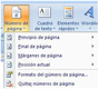 Opciones para insertar el número de página.