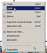Menú para Copiar un clip. 