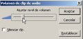 Panel de opciones de volumen de clip de audio.