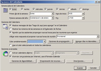 Menú para Configurar opciones del calendario.