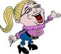 Caricatura de una mujer cantando con lapiz en mano.