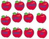 Manzanas rojas con adjetivos en inglés pintados.