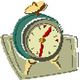 Reloj de sobremesa con alarma, señalando la una y media.