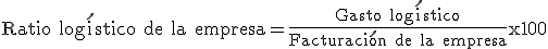 El ratio logístico de la empresa es igual al gasto logístico divido entre la facturación de la empresa, el resultado multiplicado por cien.