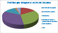 Imagen de un gráfico circular en el que se muestran las diferentes partidas que integran el activo del balance y su representación en él.