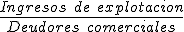 El ratio de rotación de clientes es igual al cociente entre los ingresos de explotación y los deudores comerciales.