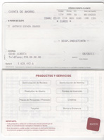Imagen que muestra la primera página de una libreta de ahorro de un banco, en la que aparecen direfentes datos como el número de cuenta, el titular, la fecha de apertura, el IBAN, los datos de la sucursal, etc.