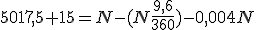 Partiendo de la fórmula anterior, pasamos el valor 15 a la otra parte de la ecuación cambiándolo de signo. Además realizamos el producto de 0,16 por 60 y por N.