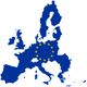 Mapa de la Unión Europea, con la bandera de la Unión Europea de fondo.