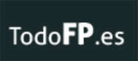 Logo de la página TodoFP.es. En la imagen  se lee TodoFP.es. Este texto se representa en un rectángulo, las letras son blancas y el fondo negro. 