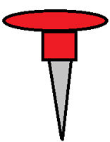 En la imagen se ve un dibujo de una chincheta apuntando hacia abajo de color rojo y de punta gris.
