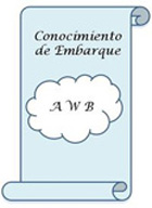 Cuadrado azul claro y en el fondo el dibujo de una nube blanca y dentro las letras  AWB.